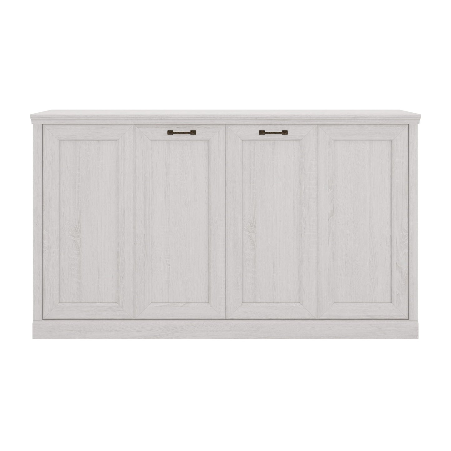 Rustic white twin-size Murphy bed cabinet with three paneled doors and dark metal handles on Tampa Home & Garden Store