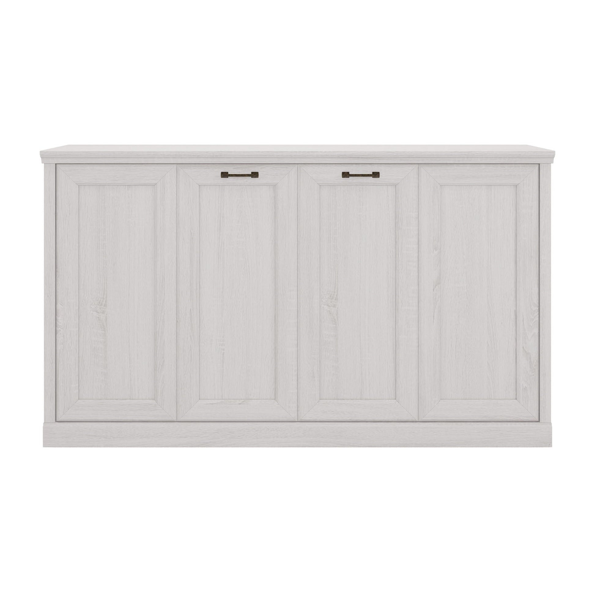 Rustic white twin-size Murphy bed cabinet with three paneled doors and dark metal handles on Tampa Home & Garden Store