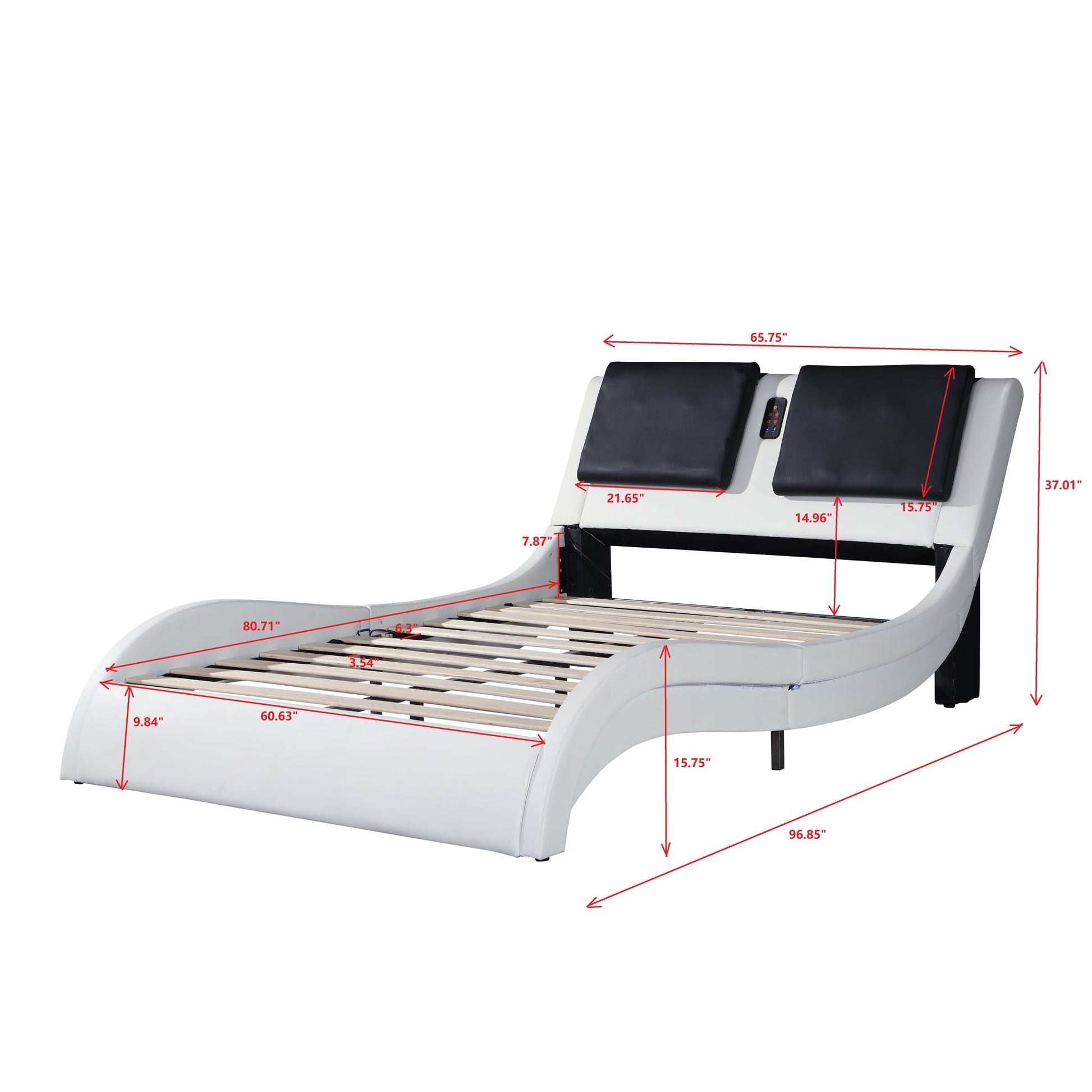 Platform bed frame with LED, Bluetooth music, and vibration massage; curved white base HouseOfZazla on Tampa Home & Garden Store