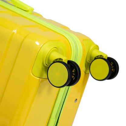 3-piece HouseOfZazla spinner luggage set in yellow with green zippers and wheels on Tampa Home & Garden Store