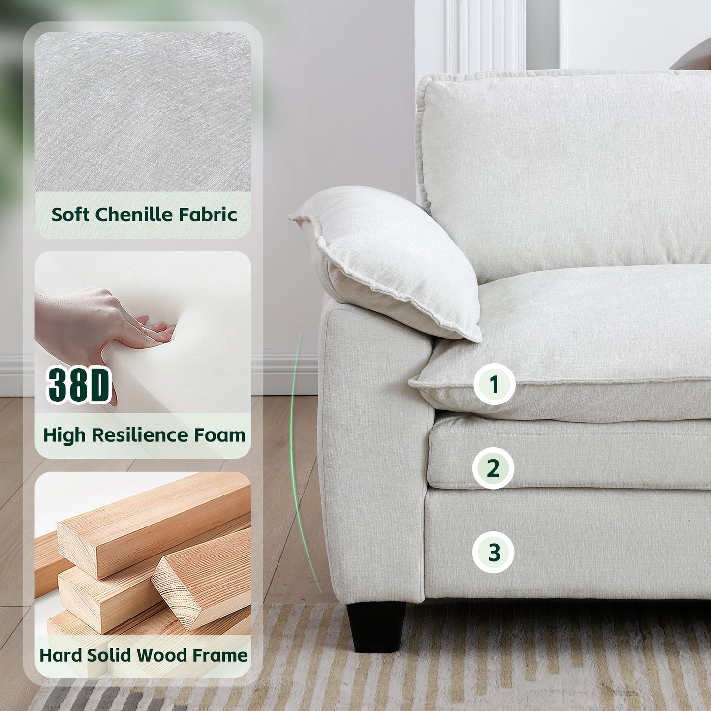 Living room sofa with ottoman in soft chenille beige by HouseOfZazla on Tampa Home & Garden Store