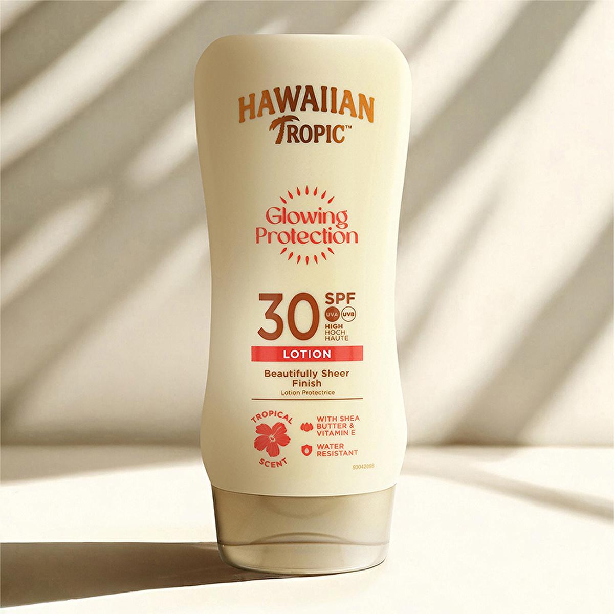 Hawaiian Tropic SPF 30 Sunscreen Lotion bottle beige squeeze bottle with protection label on Tampa Home & Garden Store