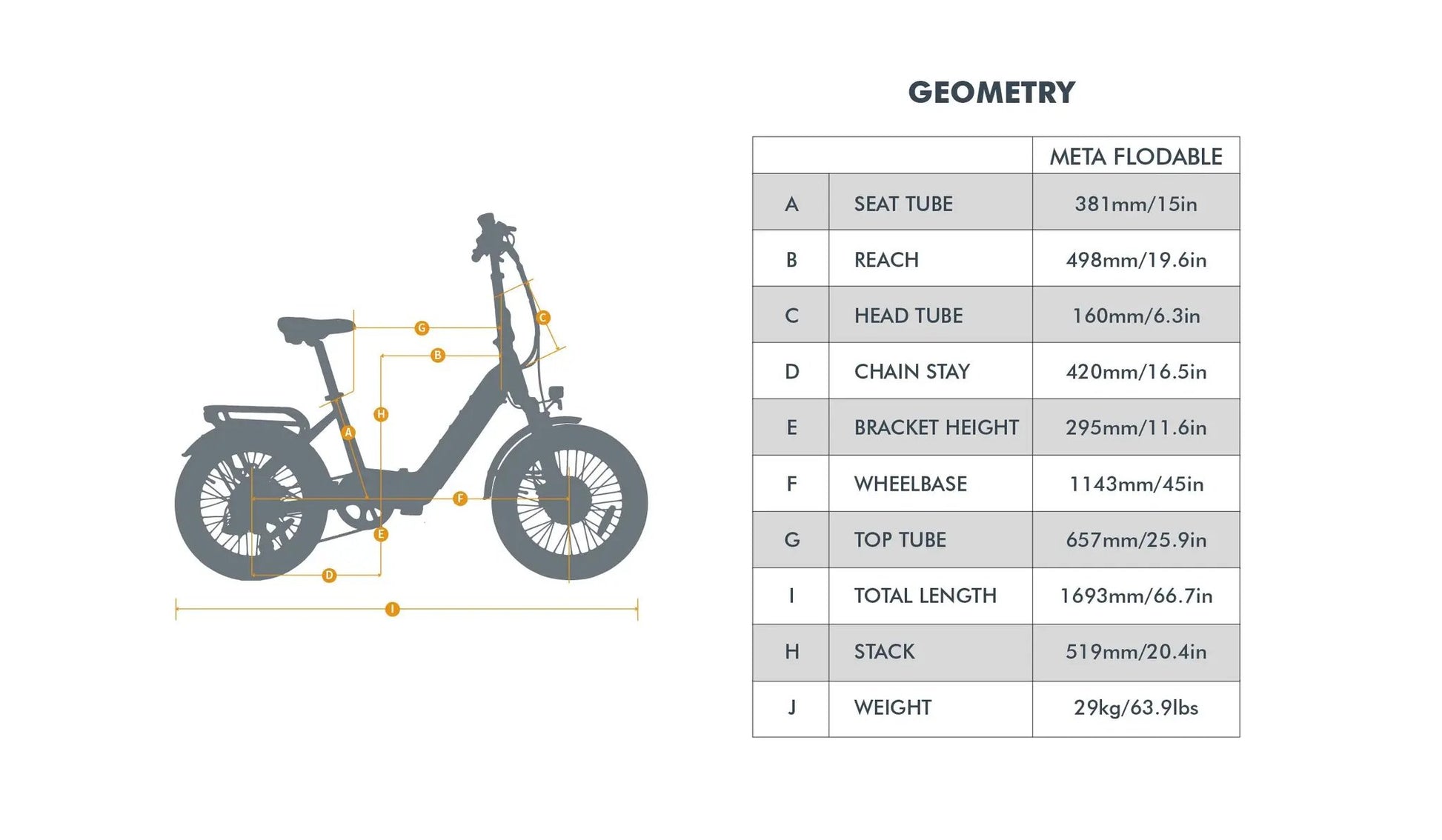 META20 1.0 City E-Bike by EUNORAU E-BIKE US foldable city bike with geometry diagram on Tampa Home & Garden Store
