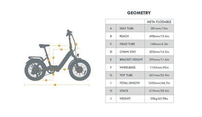META20 1.0 City E-Bike by EUNORAU E-BIKE US foldable city bike with geometry diagram on Tampa Home & Garden Store
