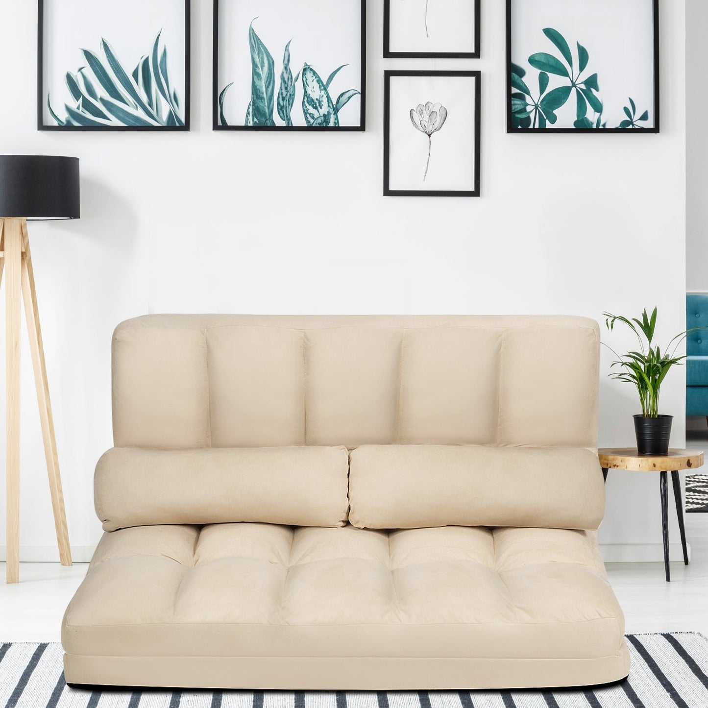 Sofá Cama Plegable de Suelo de 6 Posiciones con Funda de Tela Desmontable - Beige