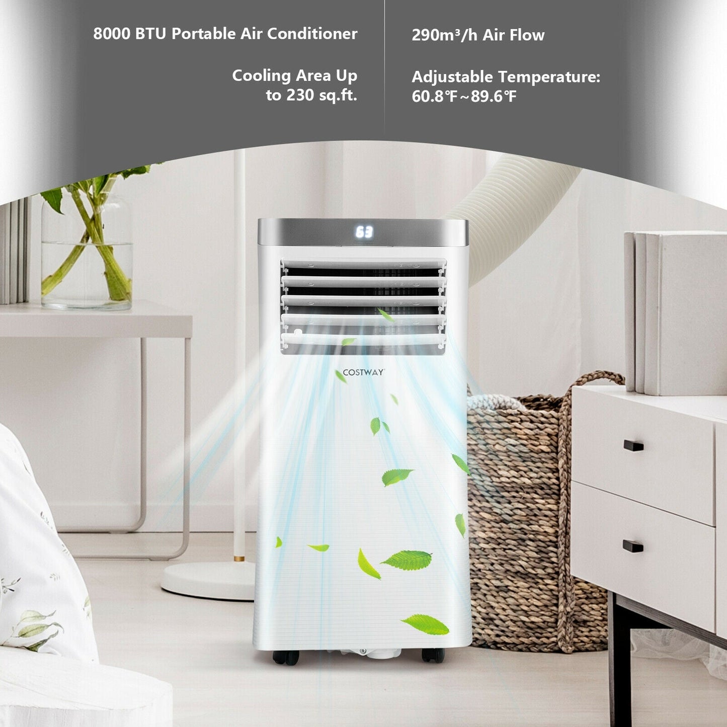 Aire acondicionado portátil 3 en 1 de 8000 BTU con control remoto - Blanco