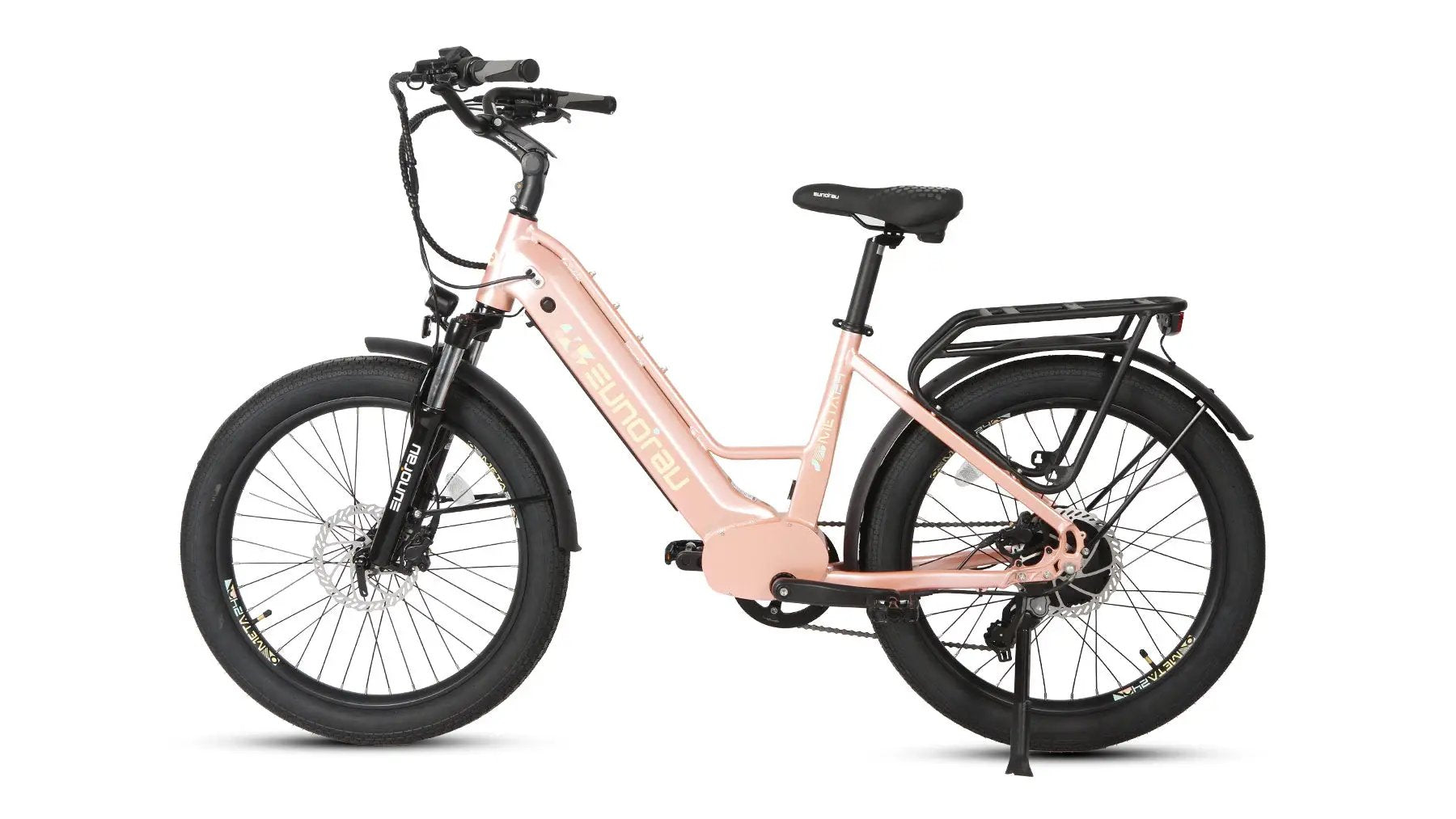 META26 1.0 electric bike pink frame fat tires front suspension rear rack by EUNORAU E-BIKE US on Tampa Home & Garden Store