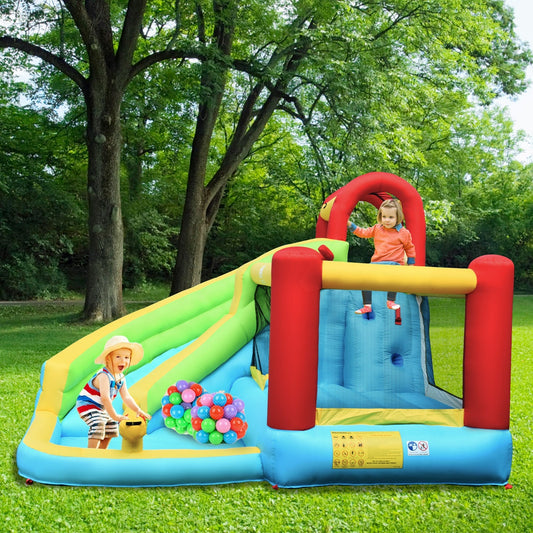6-in-1 Inflatable Bounce House with Climbing Wall and Basketball Hoop without Blower - Tampa Home & Garden Store