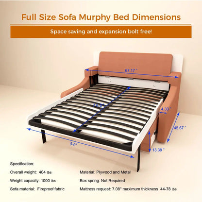Vertical Murphy bed with orange sofa, white frame and slatted base space-saving wall bed on Tampa Home & Garden Store
