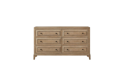HouseOfZazla 6-drawer dresser in sand finish with framed drawer fronts and dark knobs on Tampa Home & Garden Store