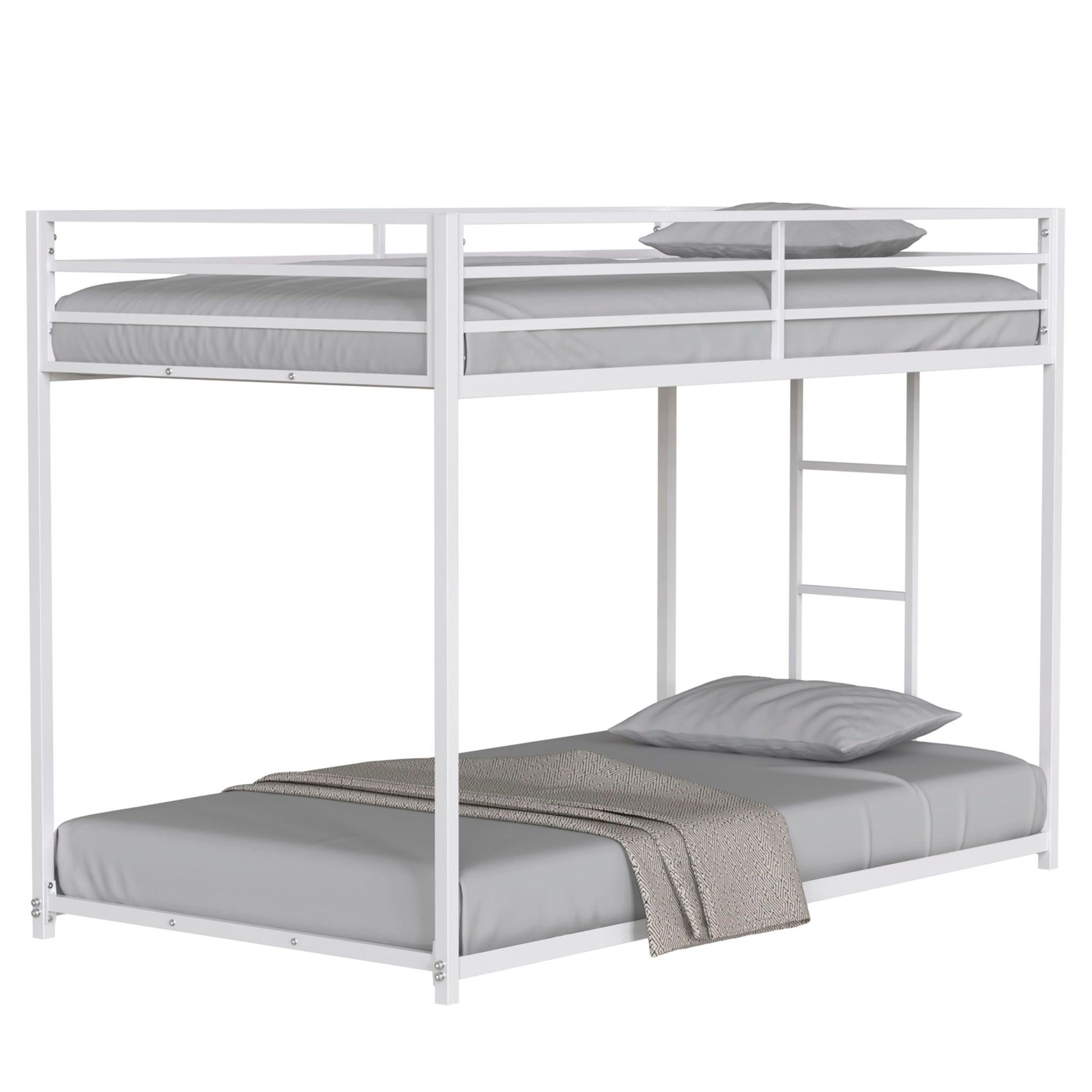 Adam - Metal Bunk Bed, white steel frame with two twin beds, ladder on right, HouseOfZazla on Tampa Home & Garden Store