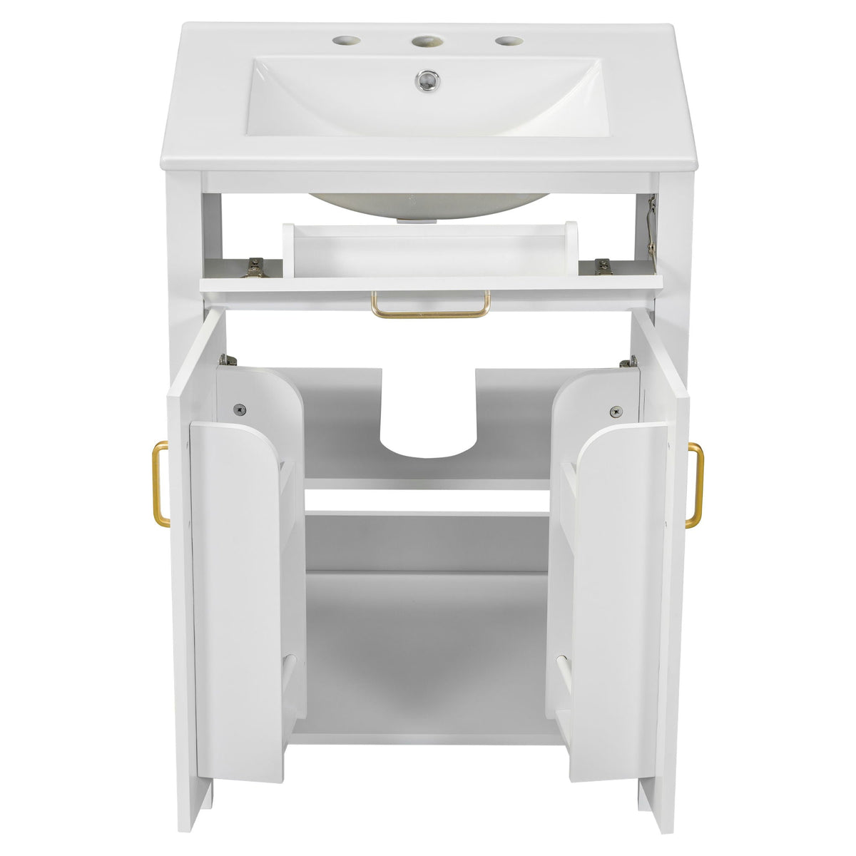 Modern Bathroom Vanity and Soft Close Cabinet white vanity with gold hardware on Tampa Home & Garden Store
