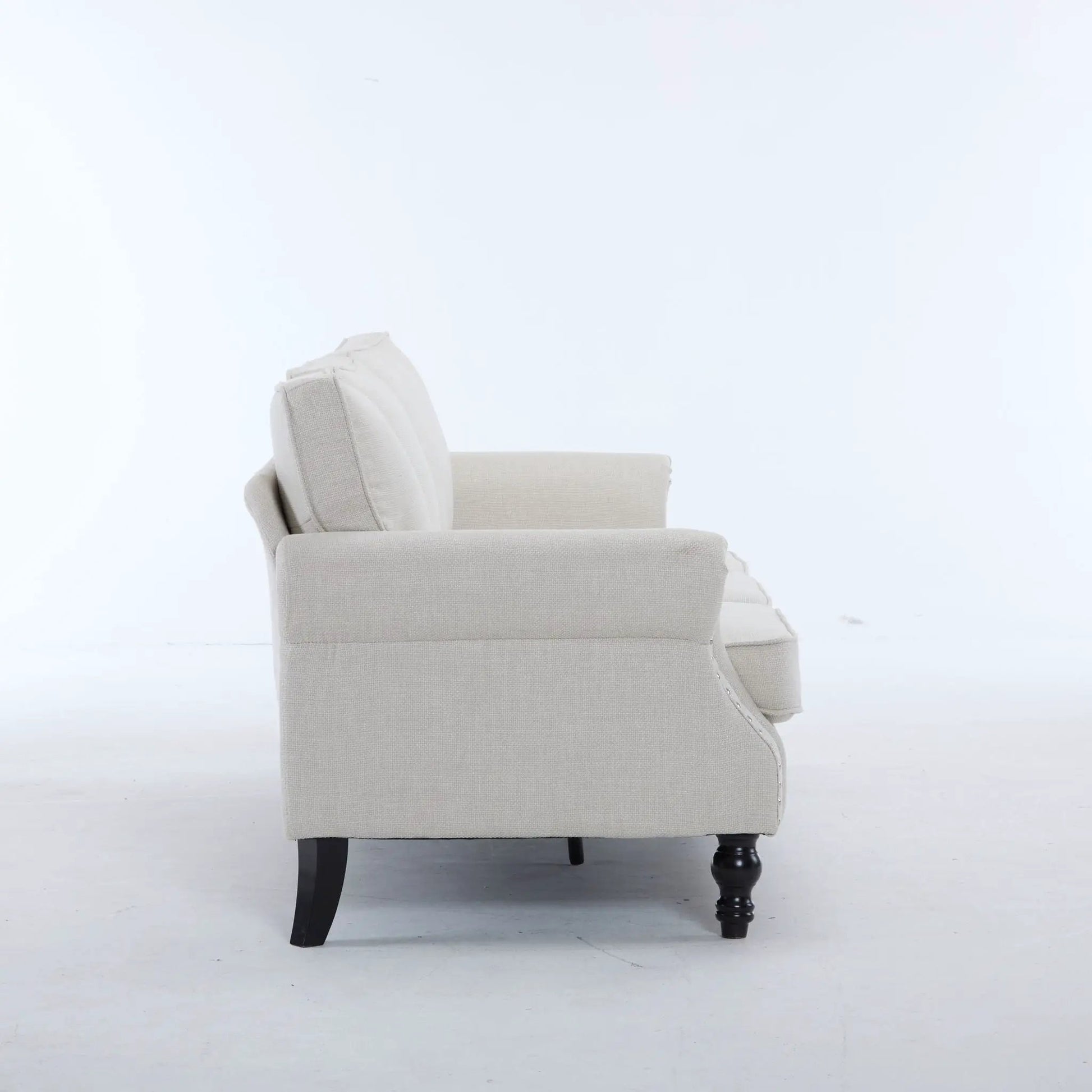 Rolled Arm Sofa beige fabric with wooden legs by Unique Piece Furniture on Tampa Home & Garden Store