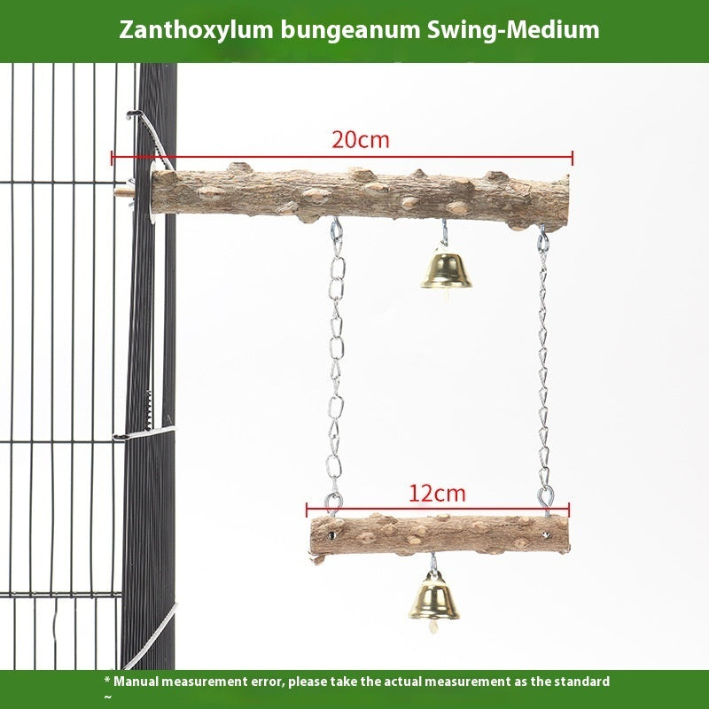 Parrot solid wood swing toy by Sell My Stuff with two log perches, chains and bells on Tampa Home & Garden Store