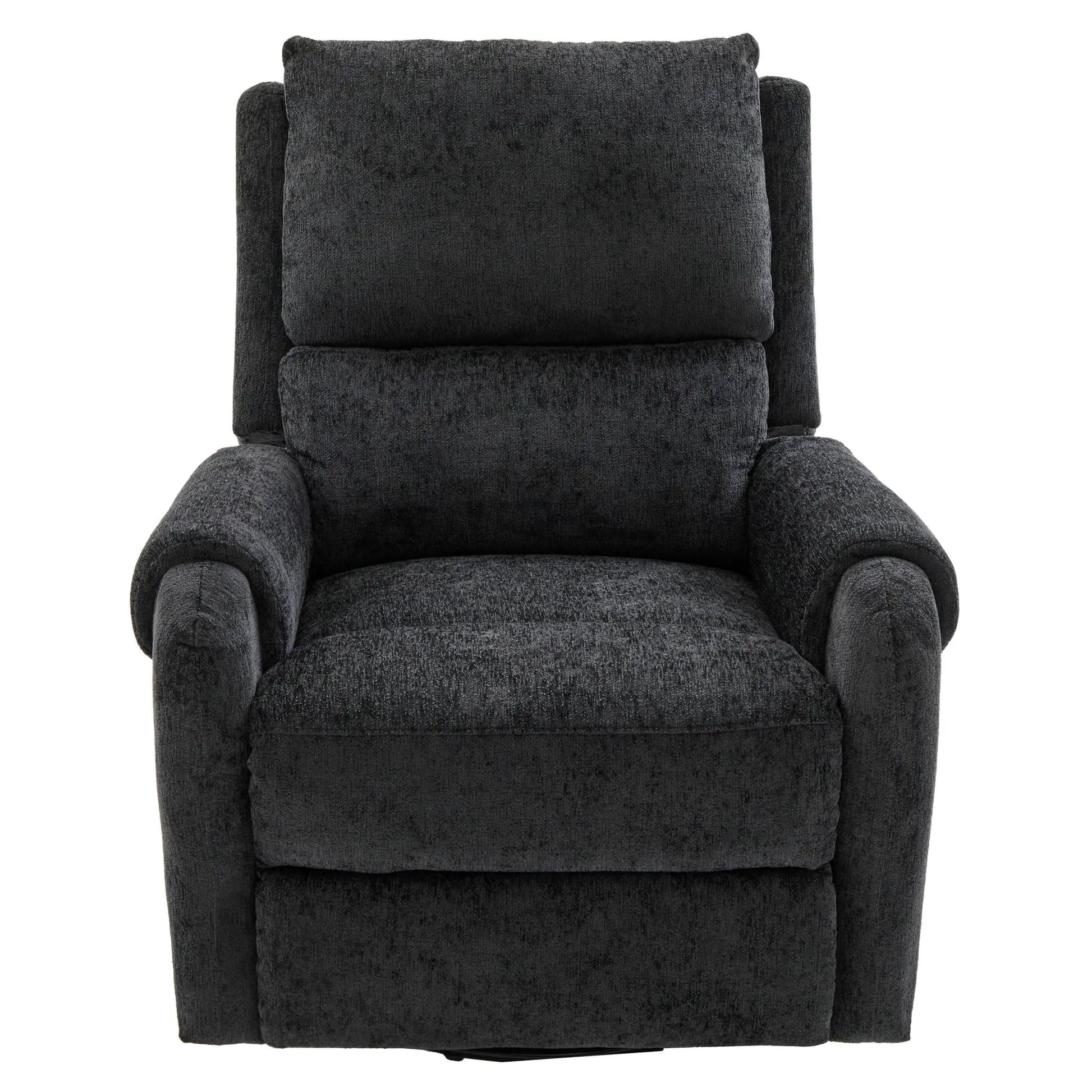 Manual recliner massage chair with swivel rocker in dark gray textured fabric on Tampa Home & Garden Store