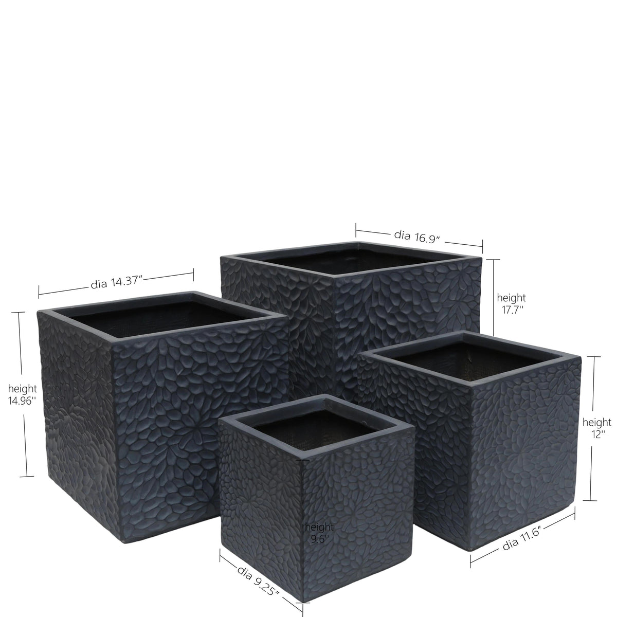 Magnesium oxide planters set of 4 in black textured pebble finish on Tampa Home & Garden Store