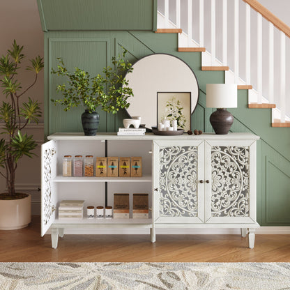 60in Antique Buffet Cabinet with floral carvings and solid wood legs by HouseOfZazla on Tampa Home & Garden Store