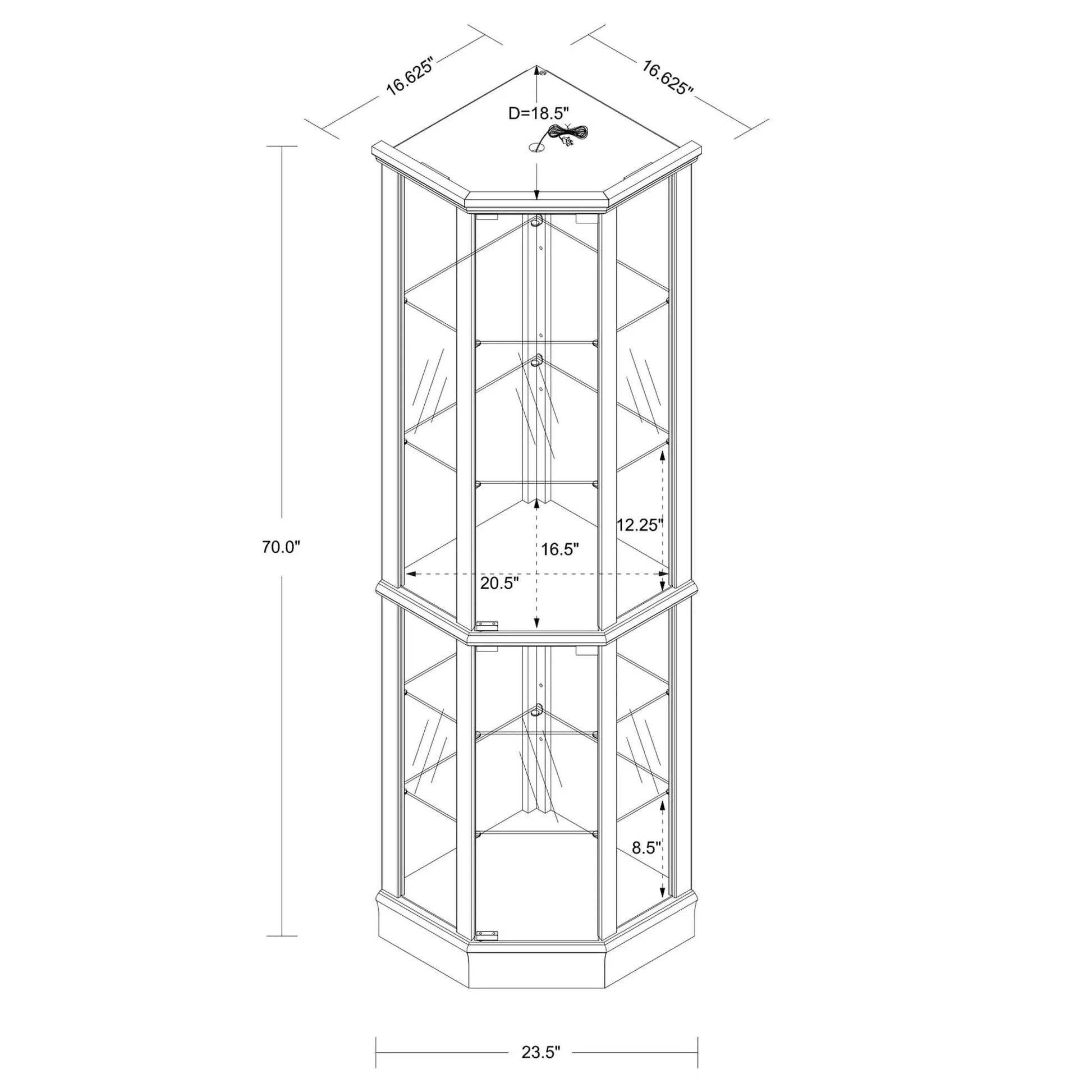 6-Shelf Corner Curio Cabinet with Adjustable Tempered Glass Shelves and Mirror Back on Tampa Home & Garden Store