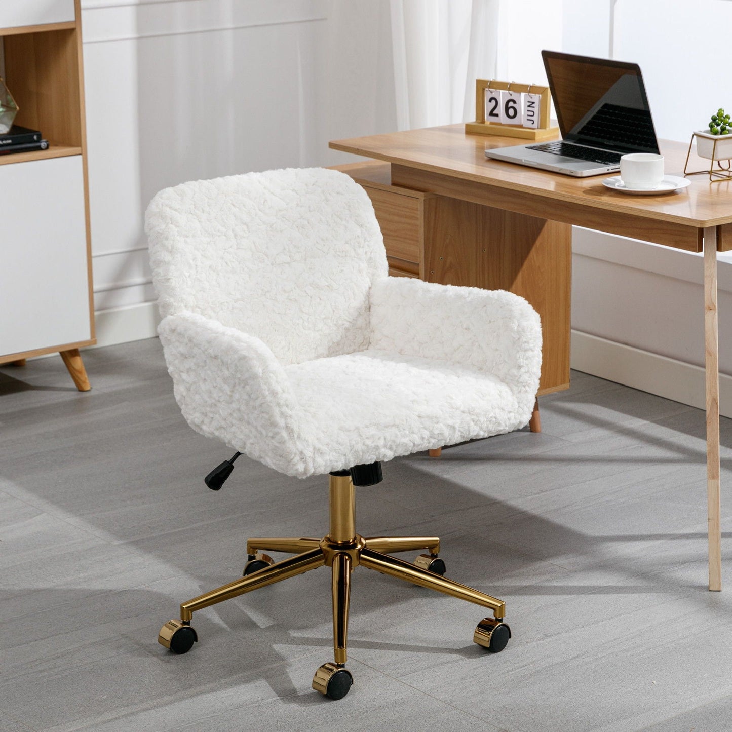 Office Chair with Rabbit Hair and Metal Base