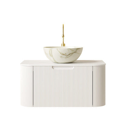 HouseOfZazla modern 30-inch bathroom vanity with ceramic marble sink and gold faucet on Tampa Home & Garden Store