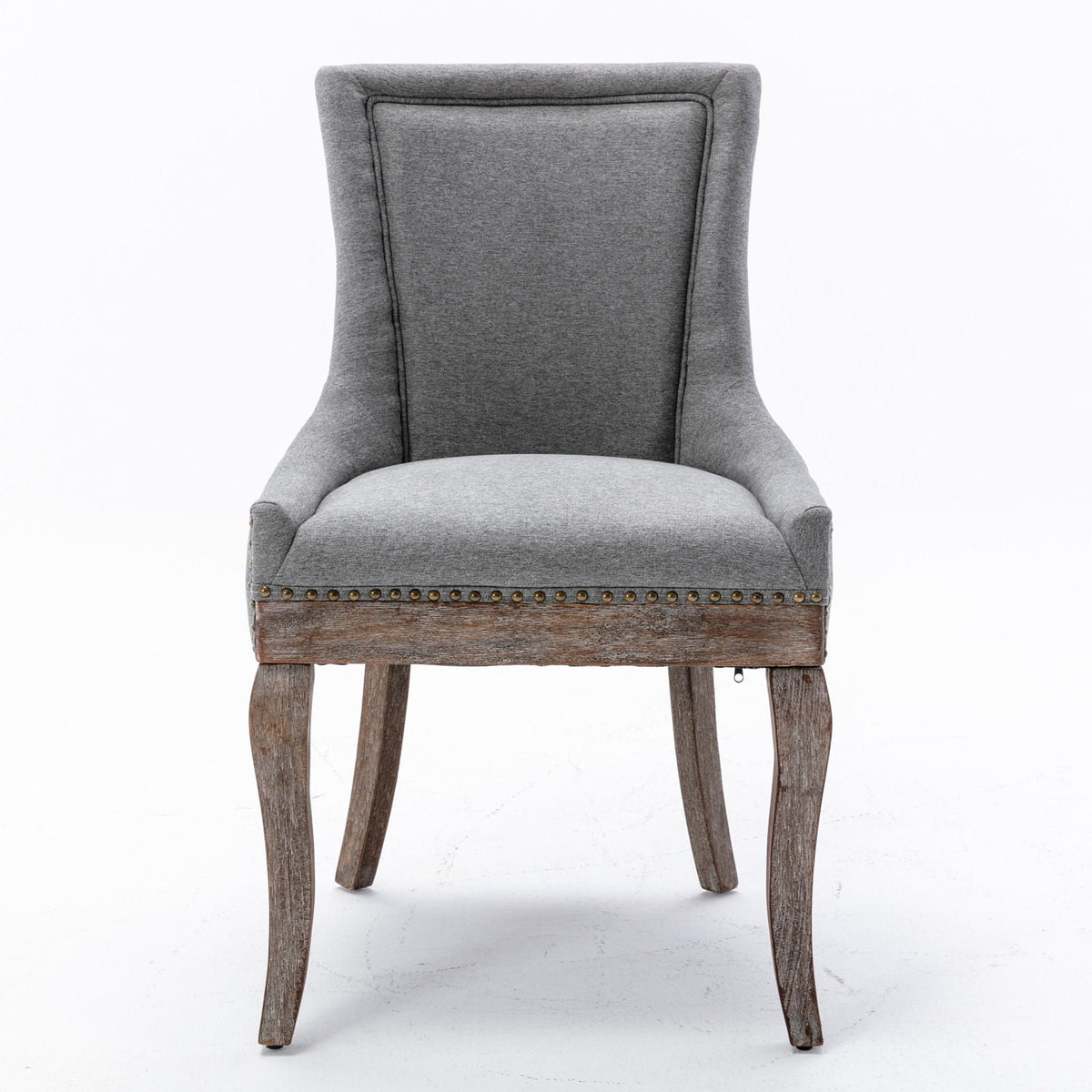 Ultra Side Dining Chair Nail Head gray fabric upholstery with rustic wood legs on Tampa Home & Garden Store