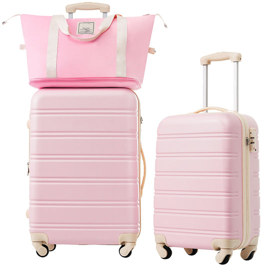 Hardside luggage set 2-piece pink HouseOfZazla with tote, 20in/24in spinners, TSA lock on Tampa Home & Garden Store
