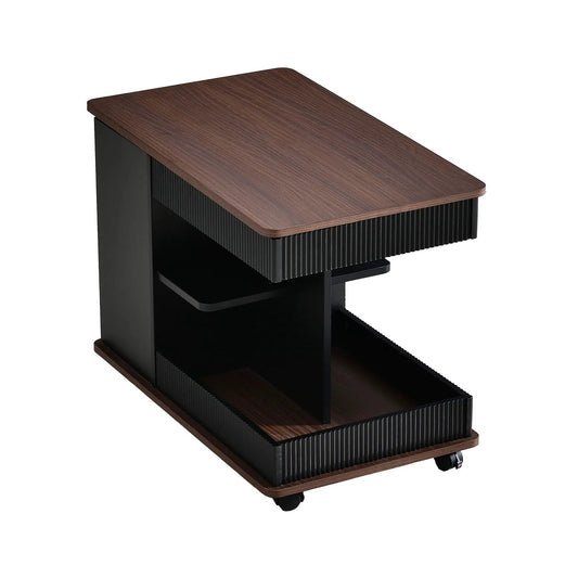 Adjustable End Table With Wheels 360-degree top wood veneer black ribbed base with storage shelf on Tampa Home & Garden Store