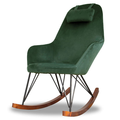Chloe mid-century modern rocking chair in green velvet with wooden rockers and metal base on Tampa Home & Garden Store