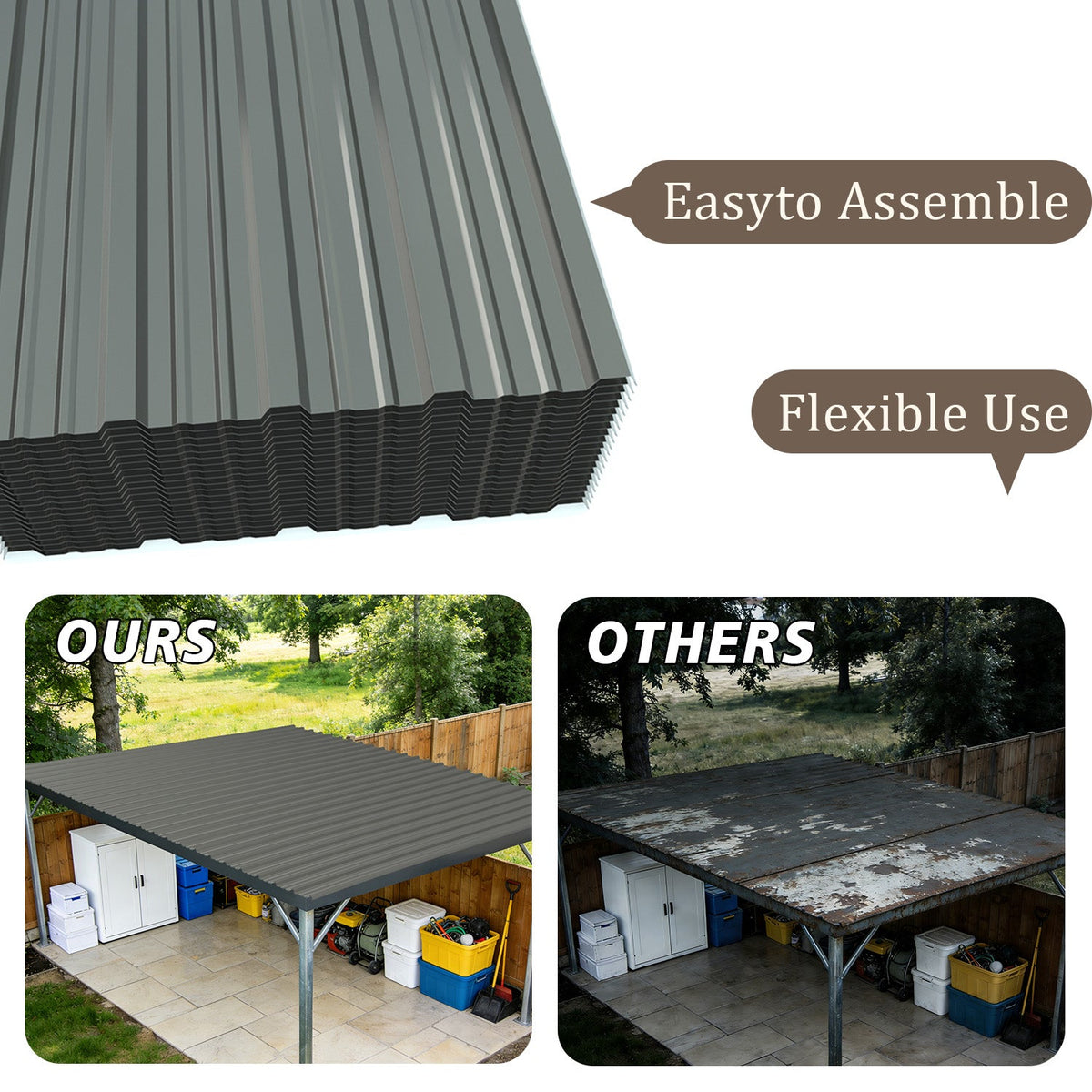 Galvanized steel corrugated roof panels gray ribbed sheets for canopies, easy to assemble on Tampa Home & Garden Store