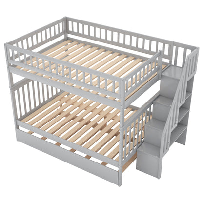 Bunk Bed With Staircase by HouseOfZazla, gray finish with slatted top and bottom bunks on Tampa Home & Garden Store