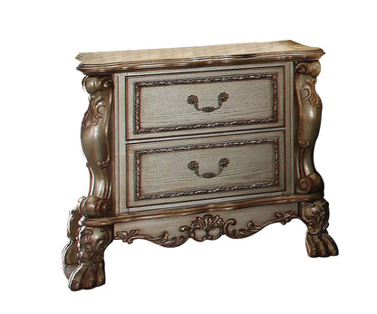 Dresden Vintage Nightstand, HouseOfZazla ornate beige wood with two drawers brass pulls on Tampa Home & Garden Store