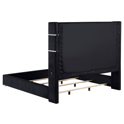 Judah Flame Visualizer Bed black ribbed upholstered bed frame with slat base HouseOfZazla on Tampa Home & Garden Store