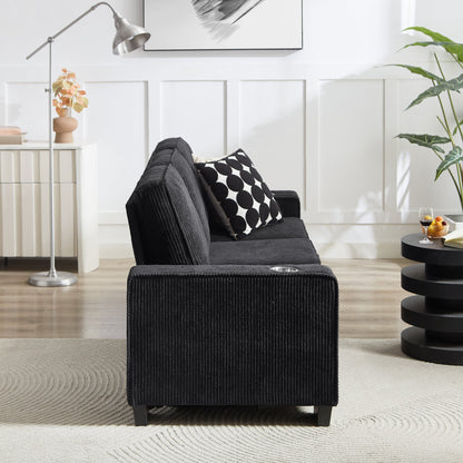 Modern Corduroy 3-Seater Sofa HouseOfZazla dark charcoal ribbed upholstery with accent pillow on Tampa Home & Garden Store
