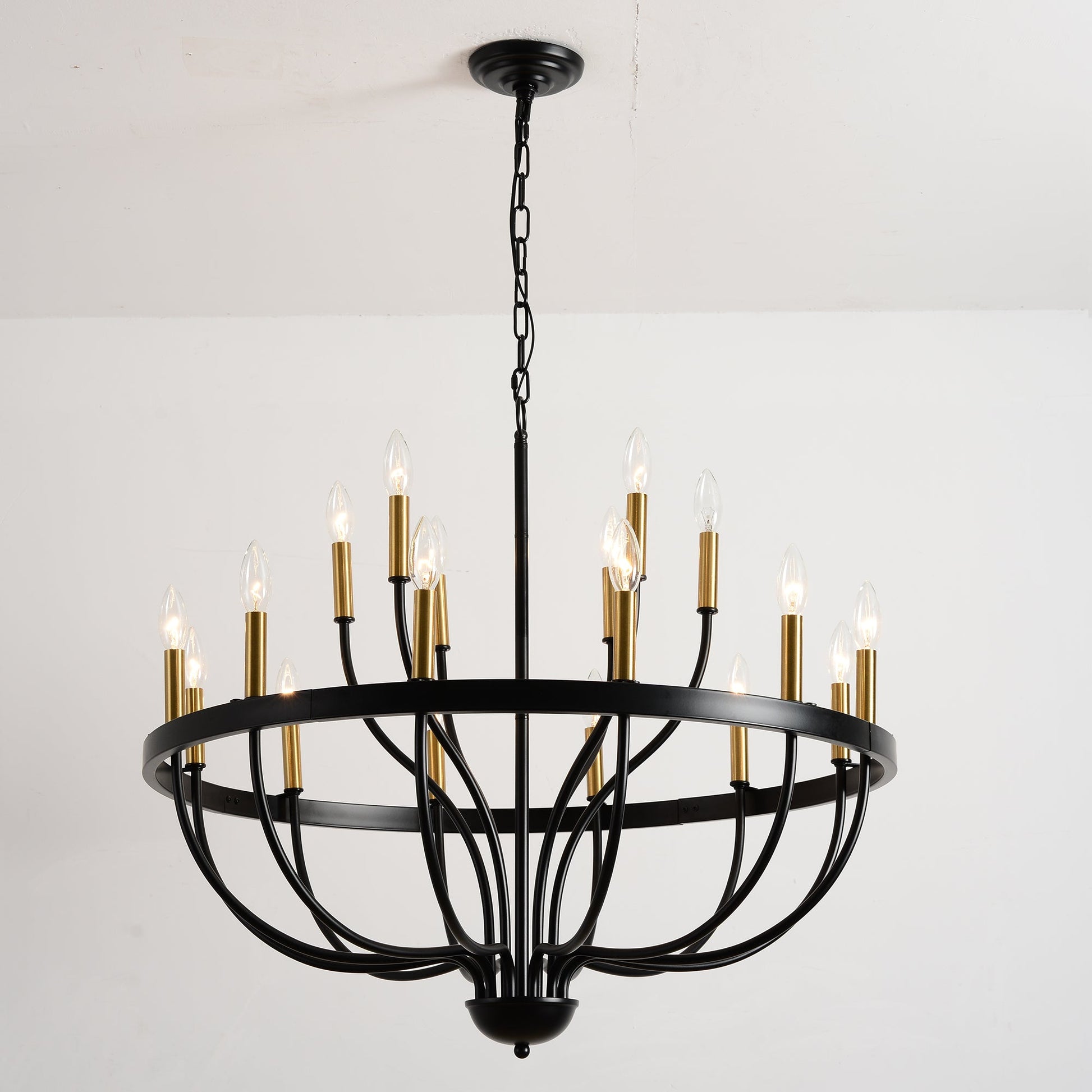 18-Light Iron Candle Chandelier black iron frame with gold candle sleeves HouseOfZazla on Tampa Home & Garden Store