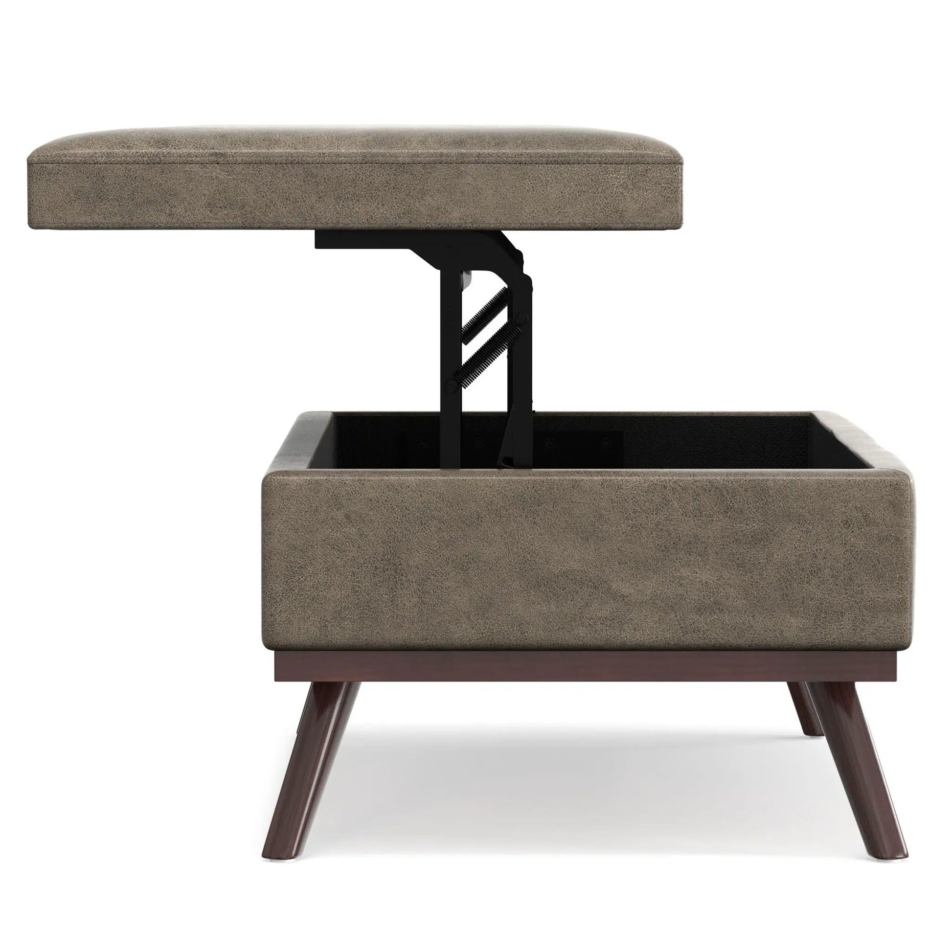 Owen Multifunctional Square Coffee Table Storage Ottoman with lift-top beige upholstery on Tampa Home & Garden Store
