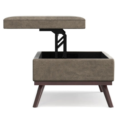 Owen Multifunctional Square Coffee Table Storage Ottoman with lift-top beige upholstery on Tampa Home & Garden Store