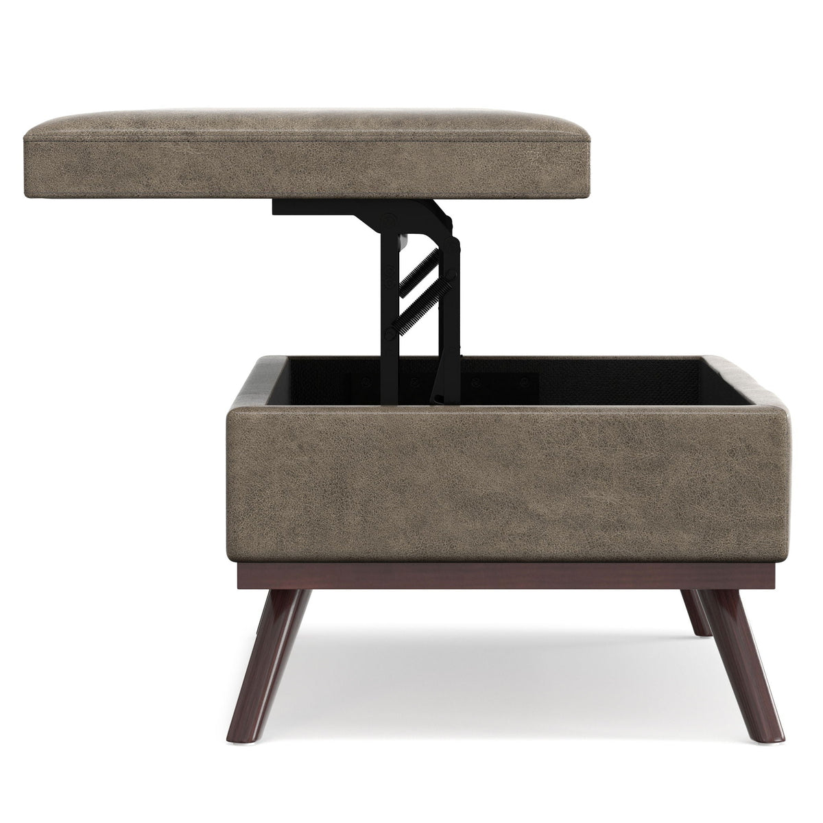 Square Lift Top Coffee Table and Storage Ottoman in brown faux leather with lift mechanism on Tampa Home & Garden Store