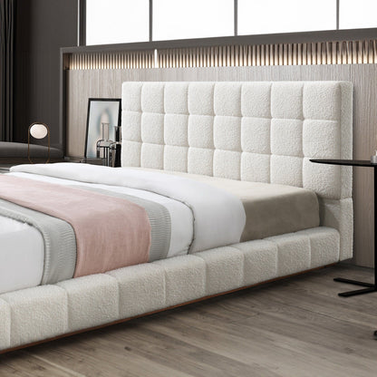 Hudson Elegant Design Bed upholstered in off-white boucle with tufted headboard by HouseOfZazla on Tampa Home & Garden Store