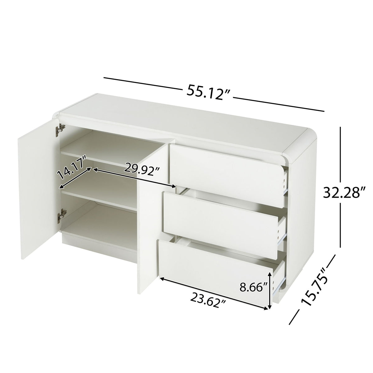 Wide storage sideboard with 2 doors and 3 drawers in white by HouseOfZazla on Tampa Home & Garden Store