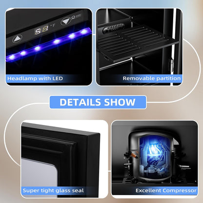 Mini refrigerador independiente para vinos de 0.6 pies cúbicos, con capacidad para 4 botellas de vino tinto y 6 latas de bebidas, compresor silencioso, luz LED y pantalla. 