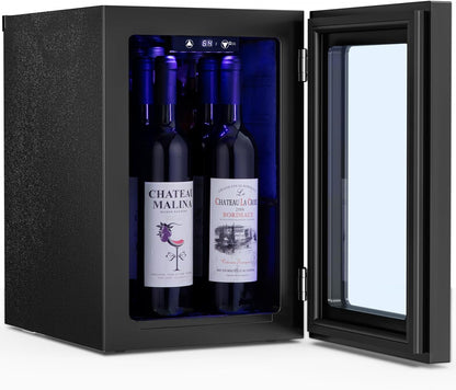Mini refrigerador independiente para vinos de 0.6 pies cúbicos, con capacidad para 4 botellas de vino tinto y 6 latas de bebidas, compresor silencioso, luz LED y pantalla. 