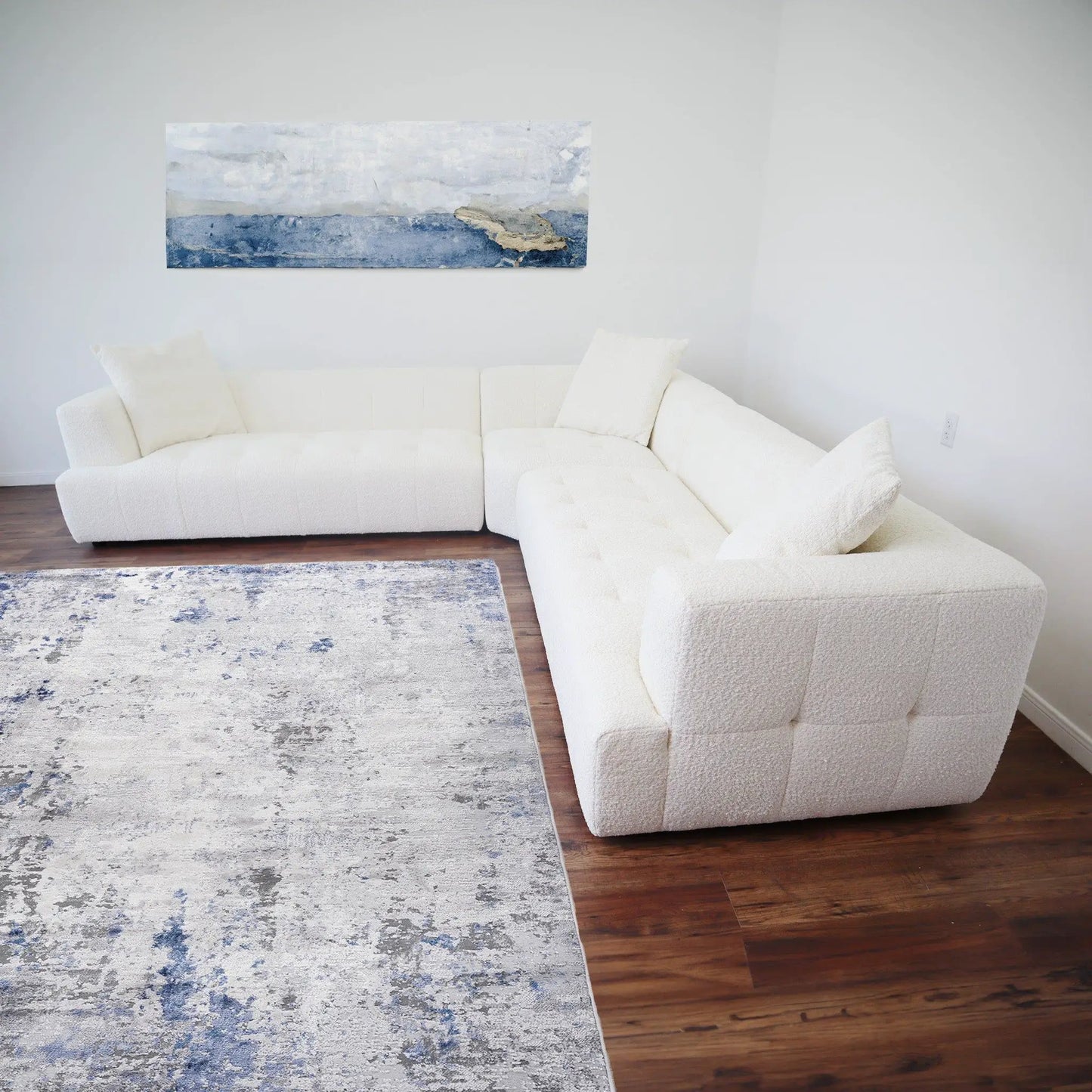 Kaynes Elegant Upholstery Corner Sofa white textured stationary sectional with chaise on Tampa Home & Garden Store