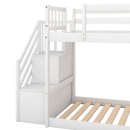 Bunk bed with convertible slide and stairway, white finish with wood slats, HouseOfZazla on Tampa Home & Garden Store