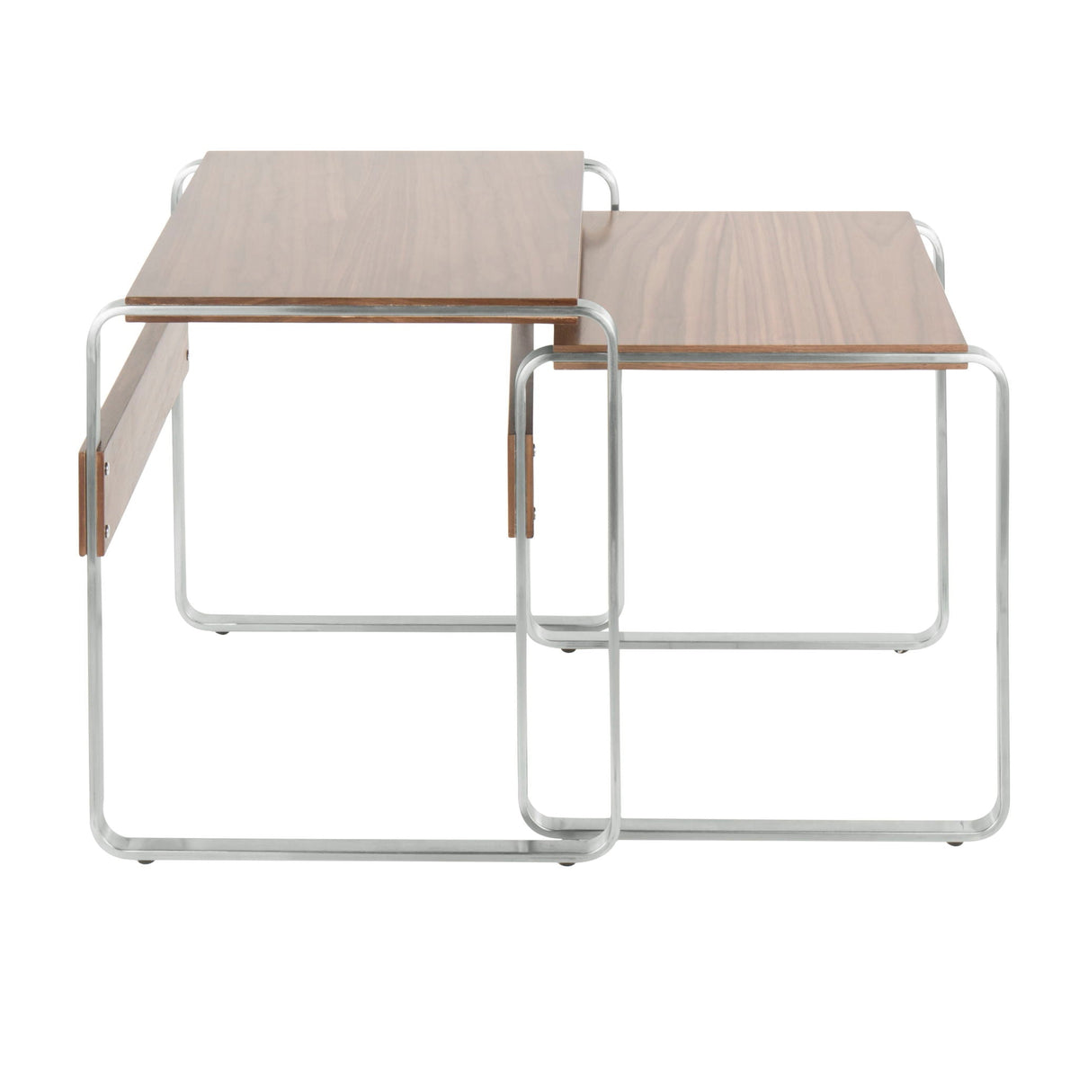 Mid-Century Modern nesting tables with walnut wood tops on chrome metal frames; set of 2 on Tampa Home & Garden Store