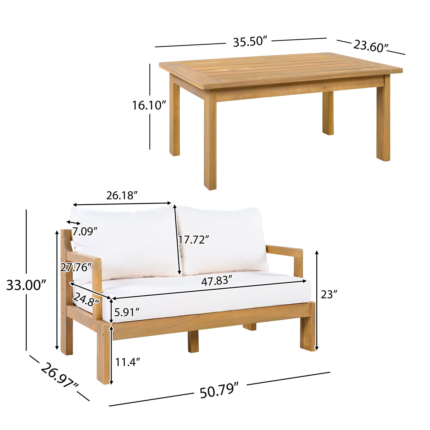 Premium Acacia Wood Two Piece Patio Chat Set