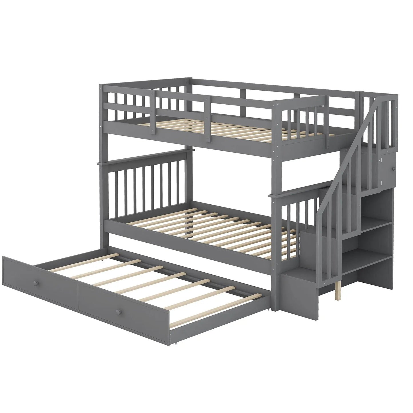 Stairway Bunk Bed with Storage and Guard Rail