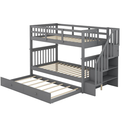 Stairway Bunk Bed with Storage and Guard Rail
