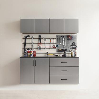 Astro Series wall mounted base drawer cabinet in metallic gray with soft closing drawers on Tampa Home & Garden Store
