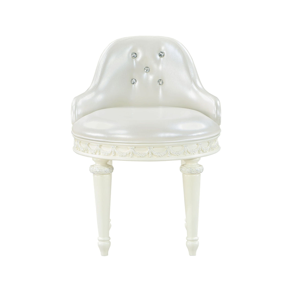 Ivory swivel vanity chair with tufted back and crystal buttons by HouseOfZazla on ornate base on Tampa Home & Garden Store