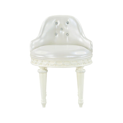 Ivory swivel vanity chair with tufted back and crystal buttons by HouseOfZazla on ornate base on Tampa Home & Garden Store